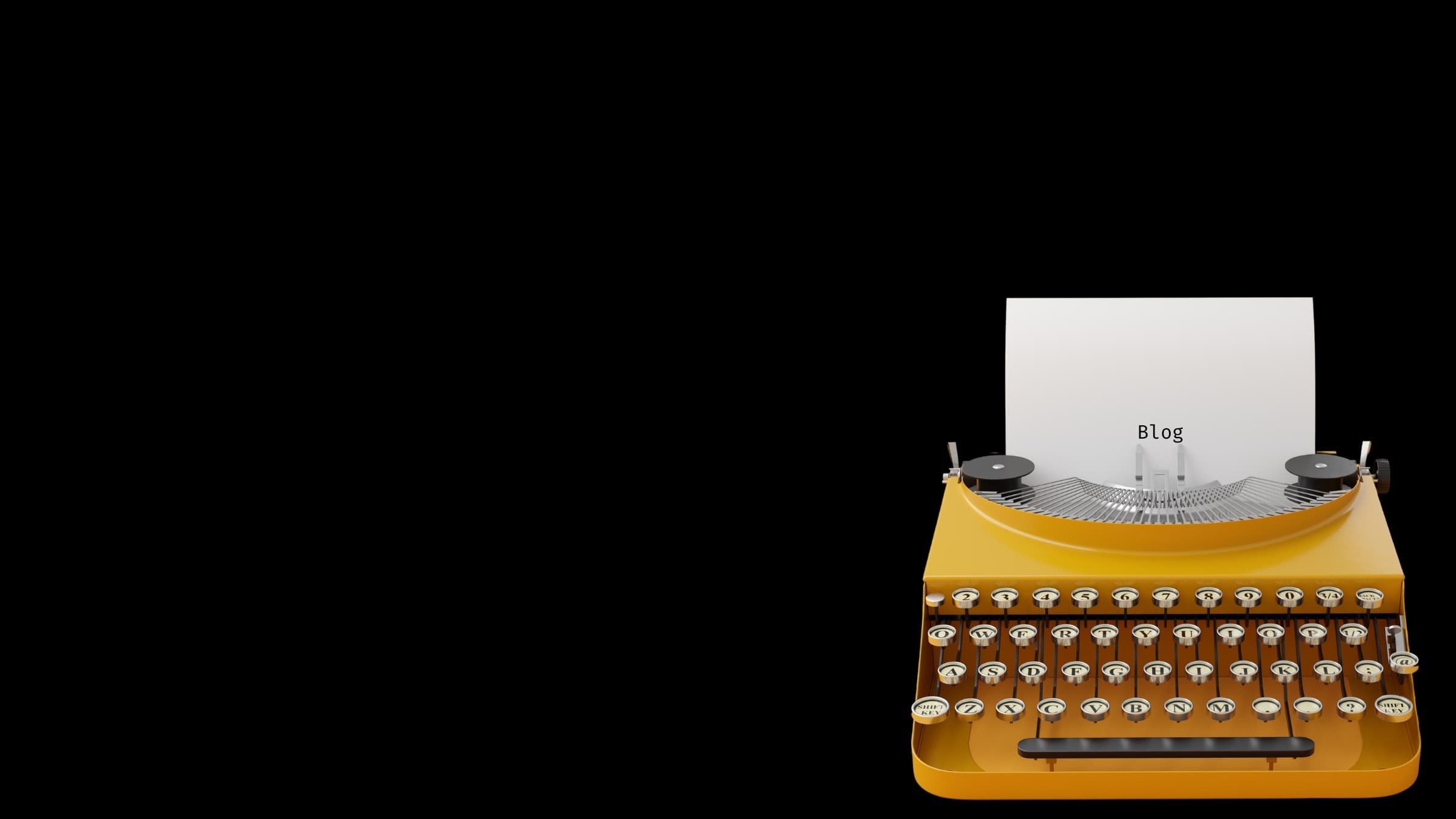 A yellow typewriter on a black background with a sheet of paper in the platen, the word Blog typed at the top.