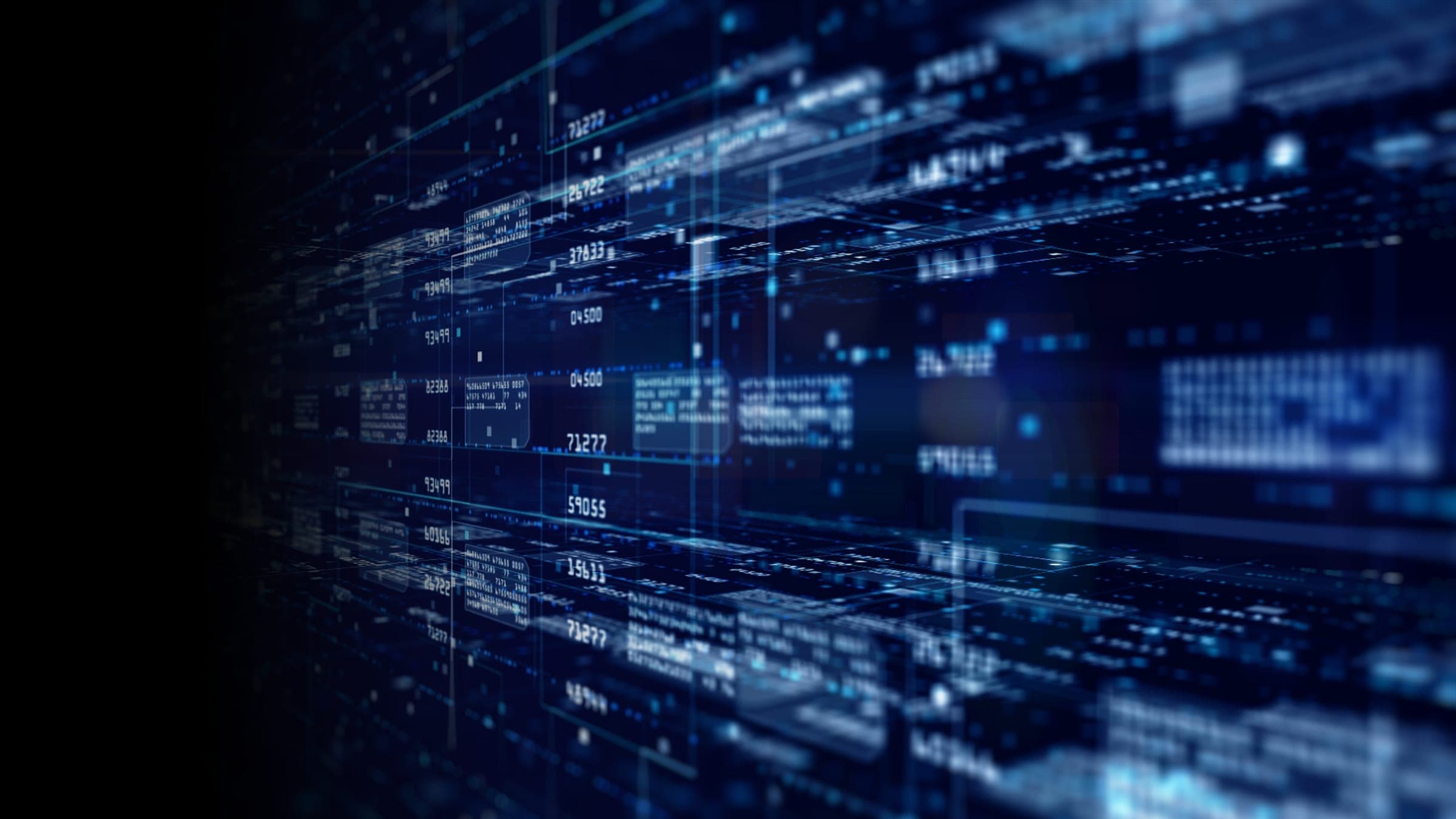 Abstract render of layered data planes receding into the dark